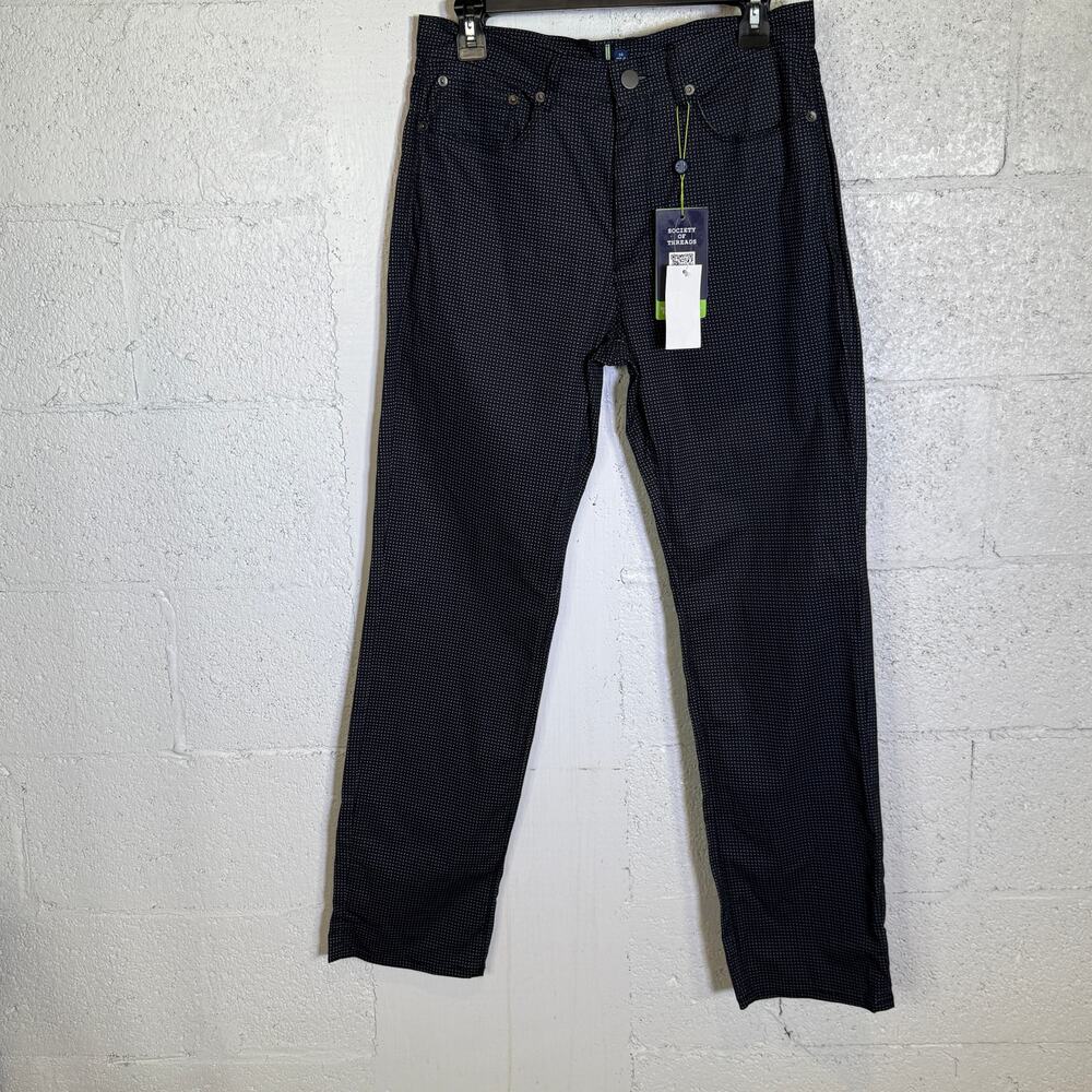 Society of Threads Men's Regular Fit Geo Print 5 Pocket Pants, Black 30R